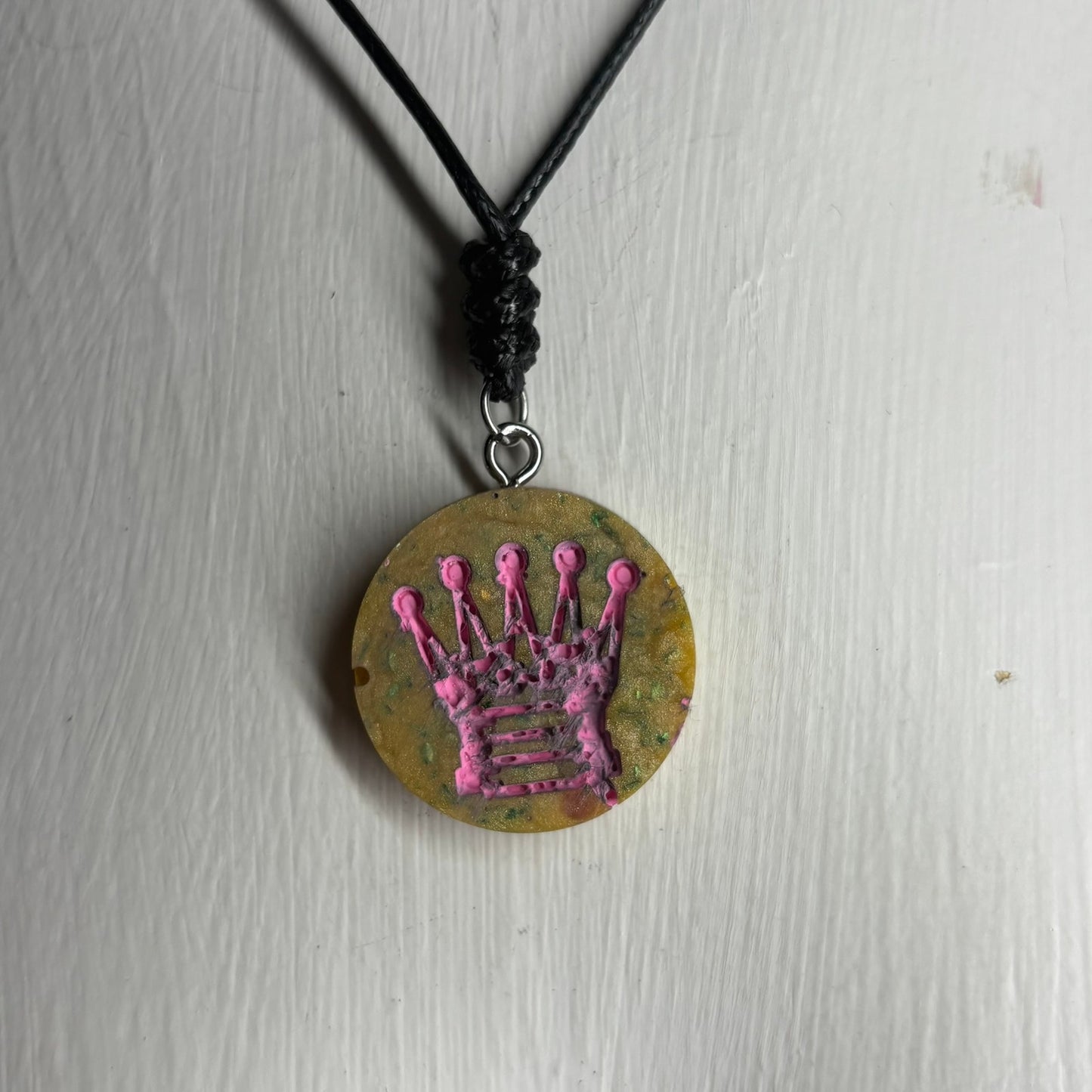 Fantastic Green Pink Queen - Handmade Resin Chess Necklace