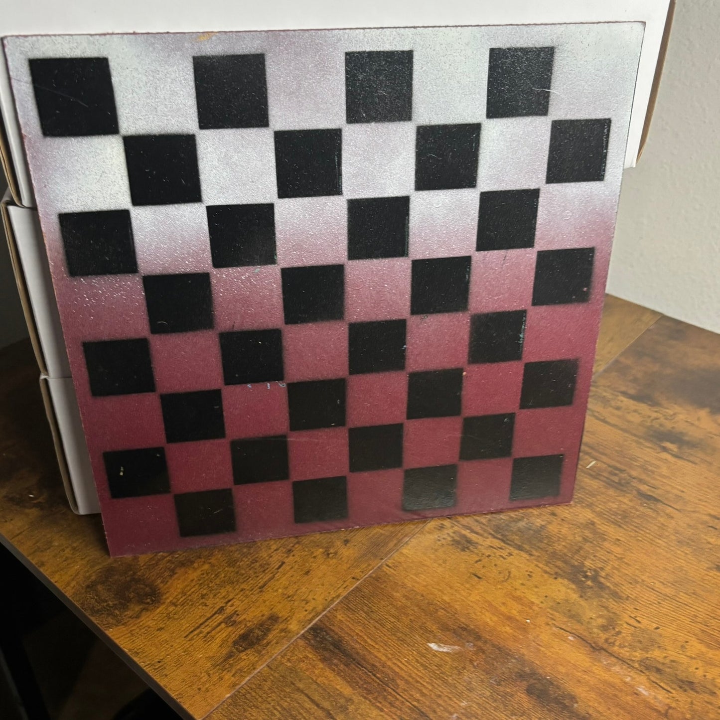Burgundy Red & White - Painted Chess Board