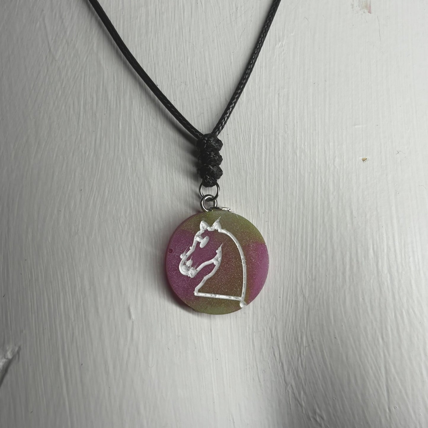 Pink & Green Knight - Handmade Resin Chess Necklace