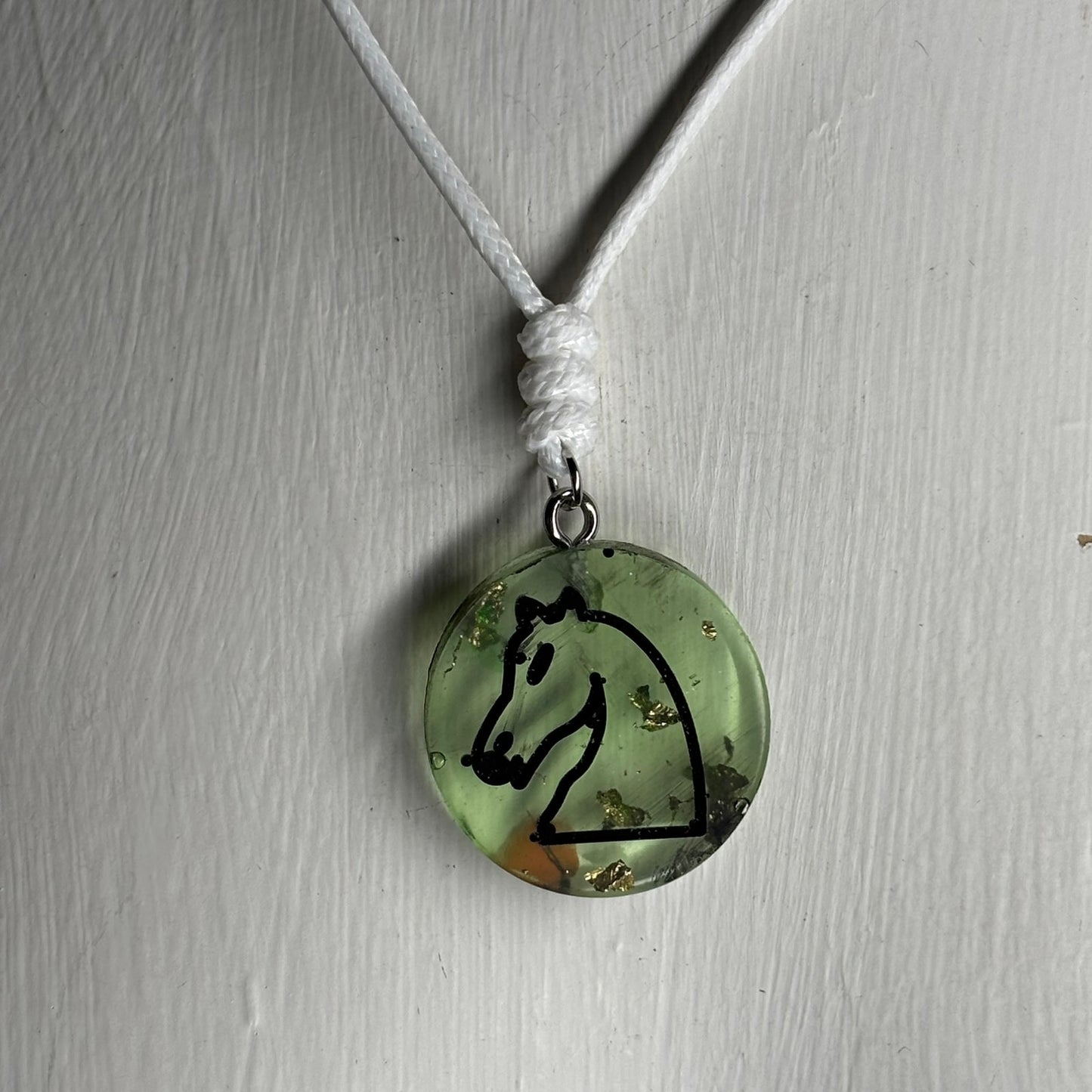 Lime Green Knight - Handmade Resin Chess Necklace