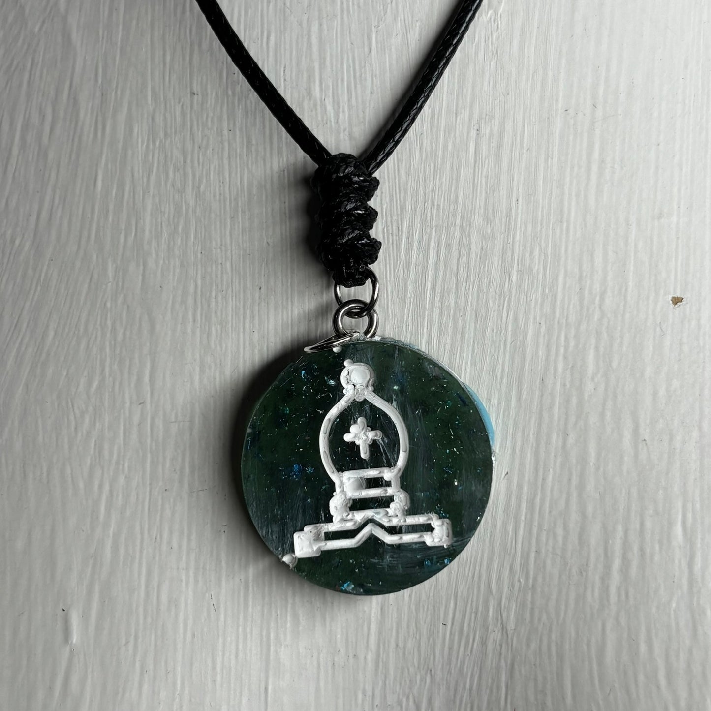 Mystic Blue Bishop - Handmade Resin Chess Necklace