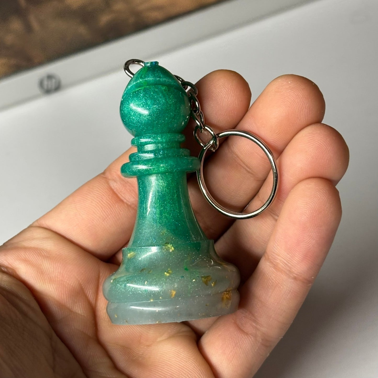 Royal Green Bishop - Handmade Resin Keychain - Large Edition