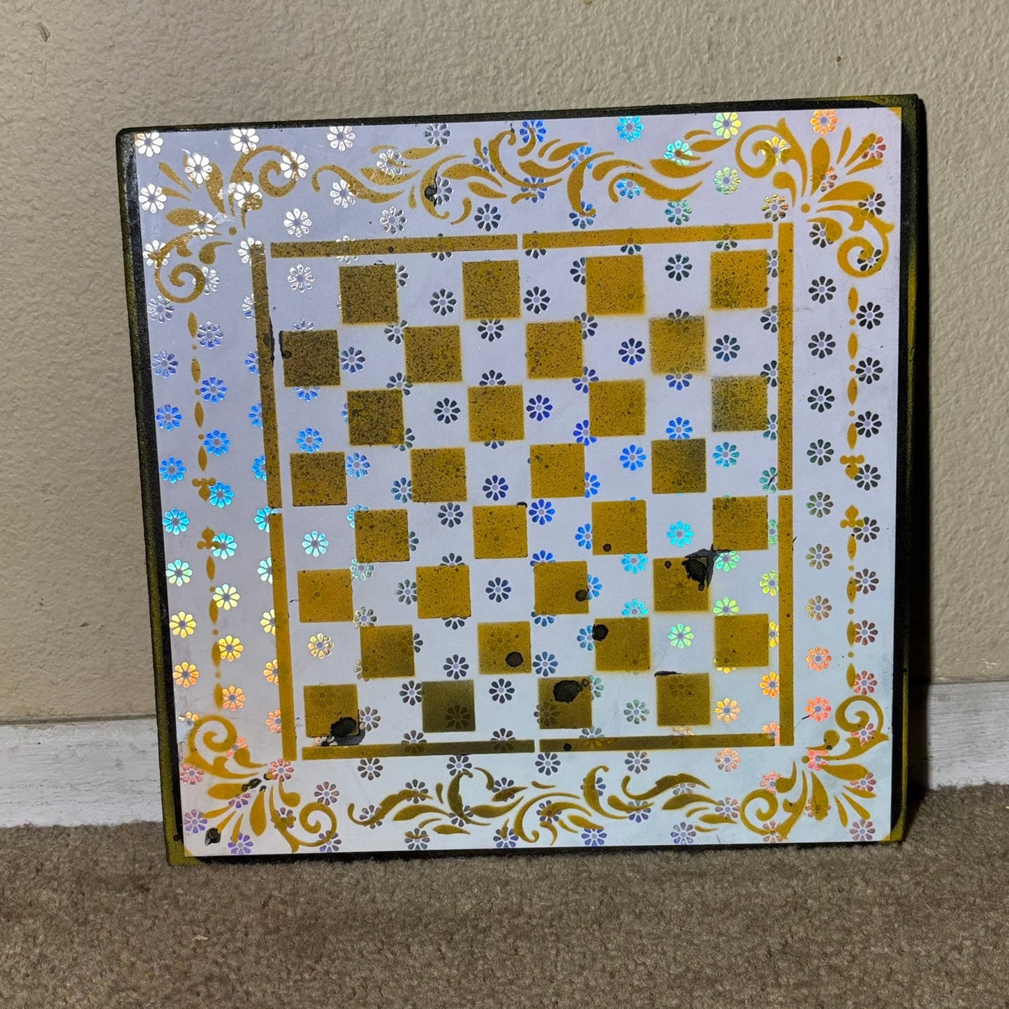 Yellow Chrome Flowers - Scrapbook Chess Board