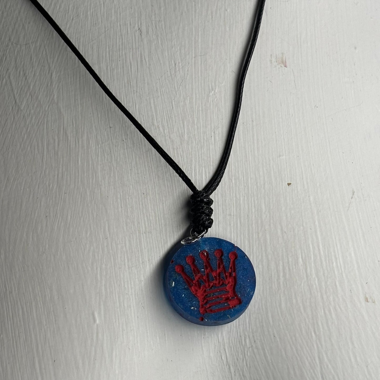 Blue & Red Queen - Handmade Resin Chess Necklace