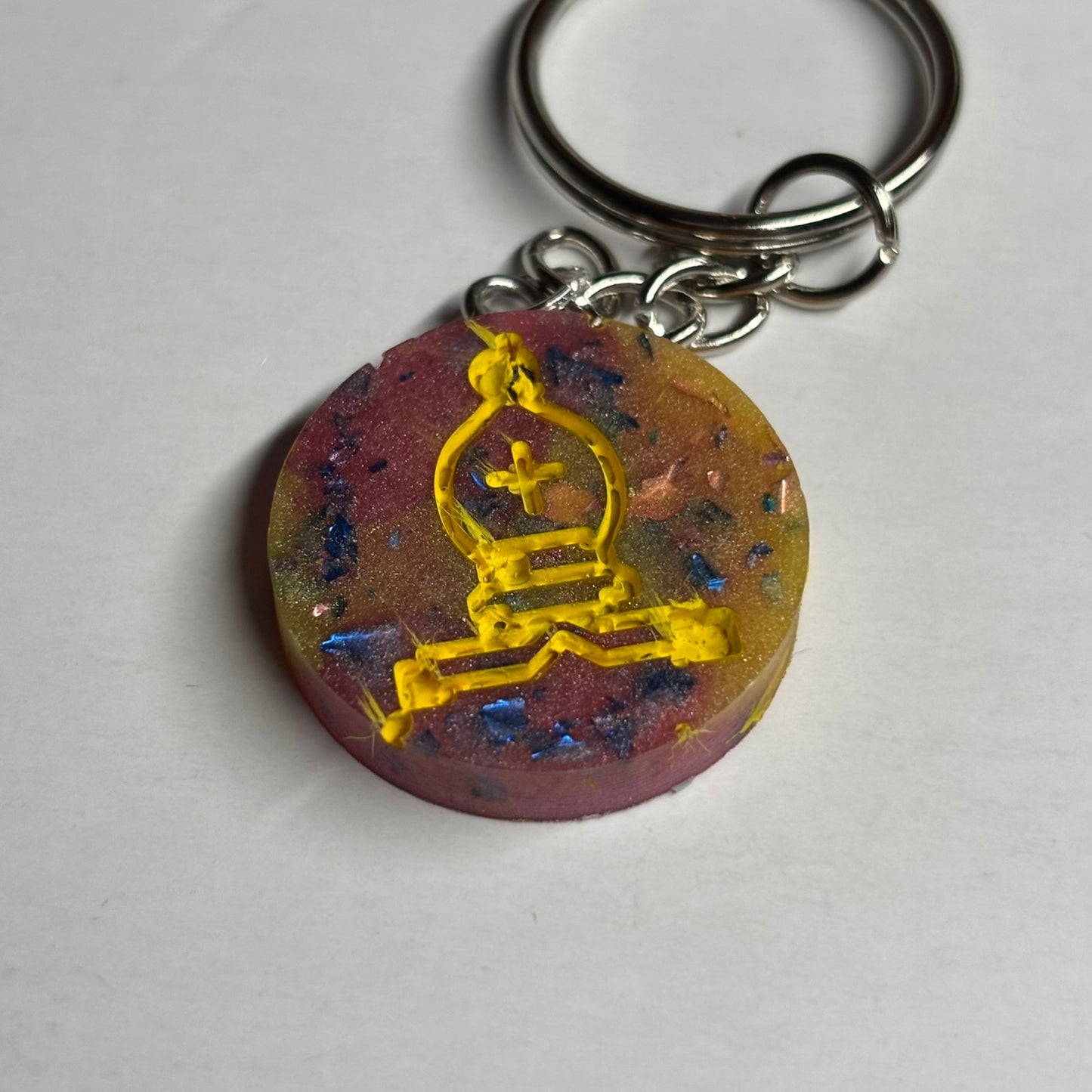Pink Yellow Bishop - Handmade Resin Keychain