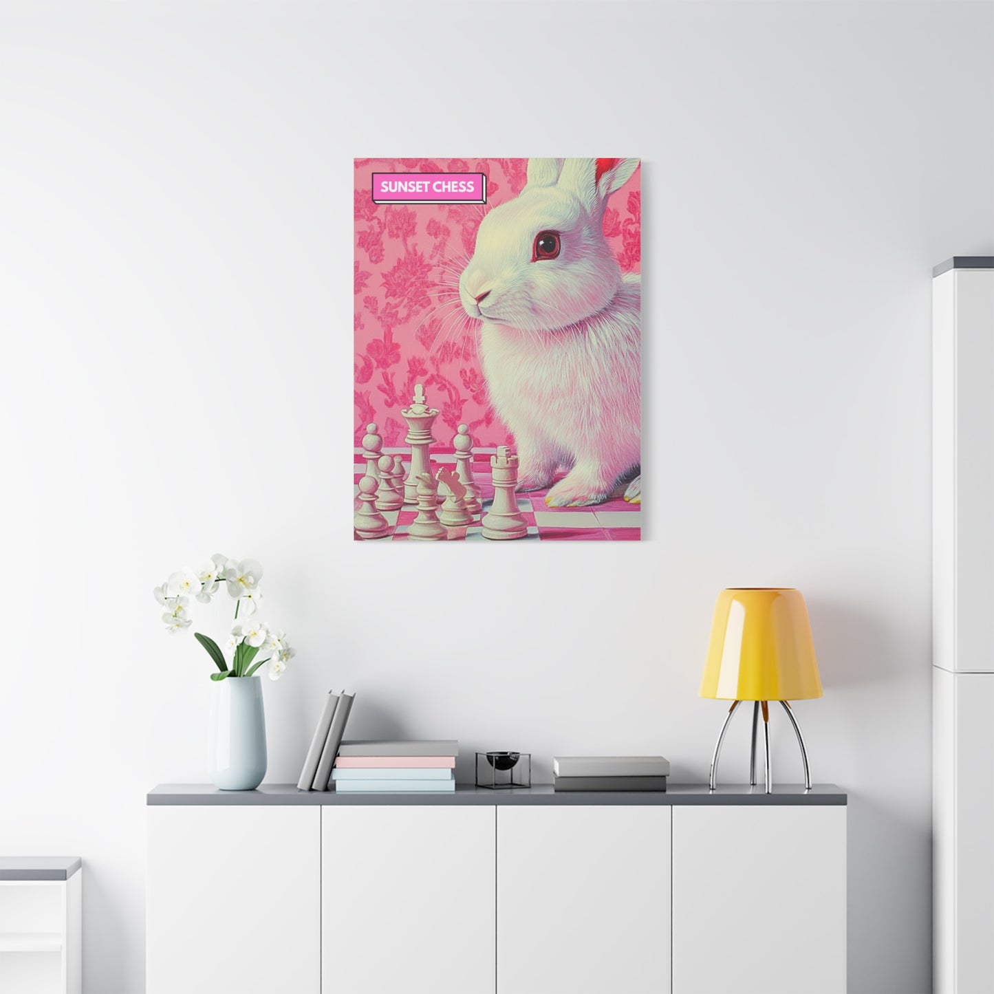 Snow Bunny Plays Chess - Canvas Chess Print 30"x40"
