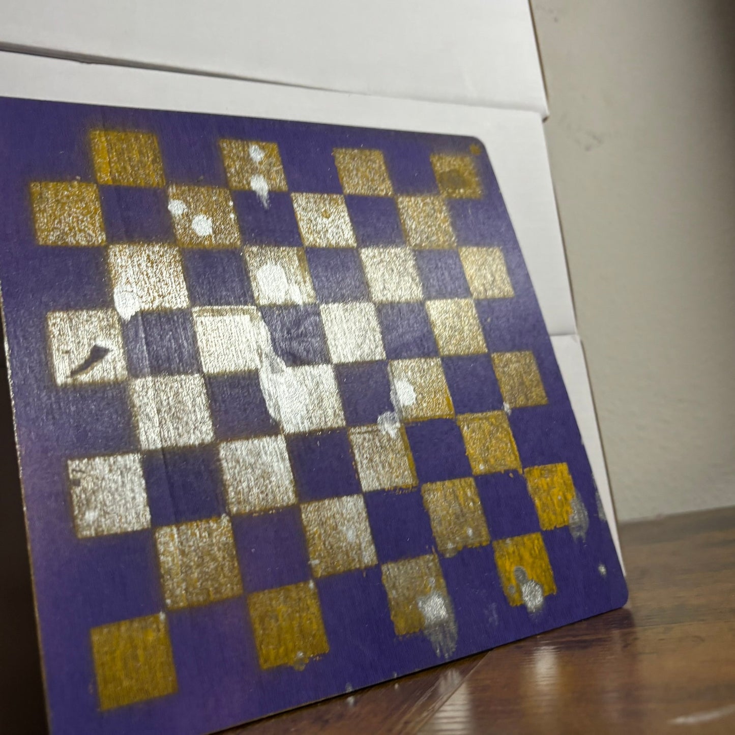Purple Yellow Enmeshment - Painted Thin Wooden Chess Board