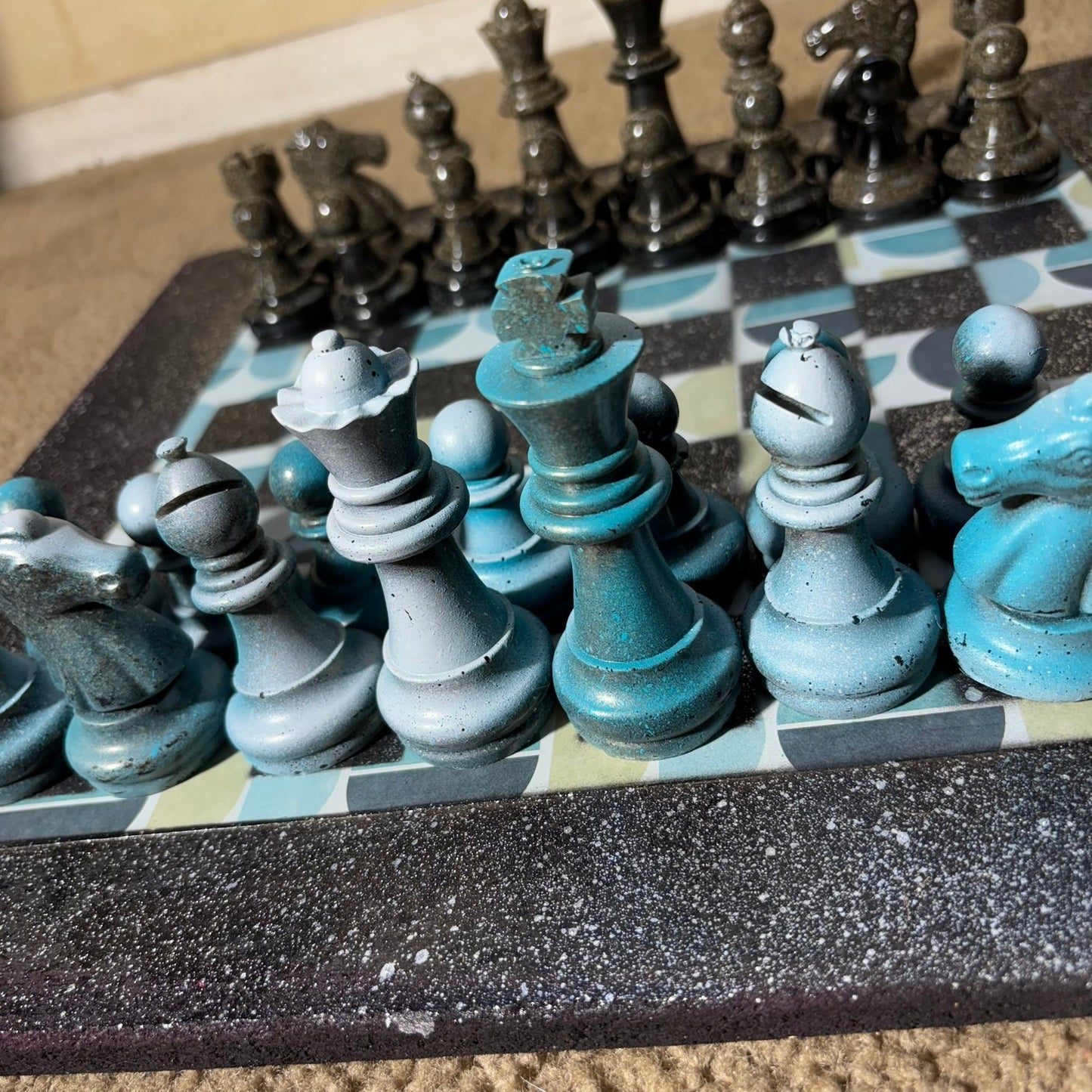 Vintage Blue - Large Deluxe Chess Set