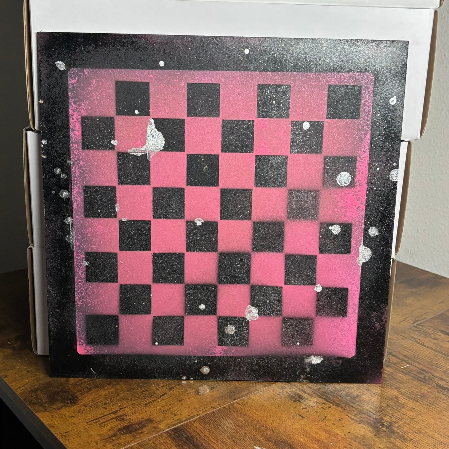 Chrome Pink & Black - Painted Chess Board