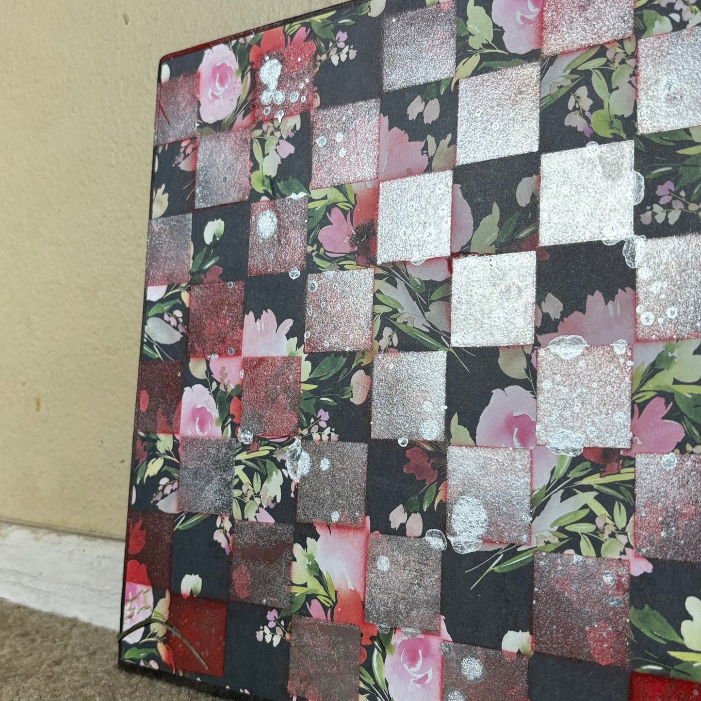 Shattered Red Flowers - Scrapbook Chess Board