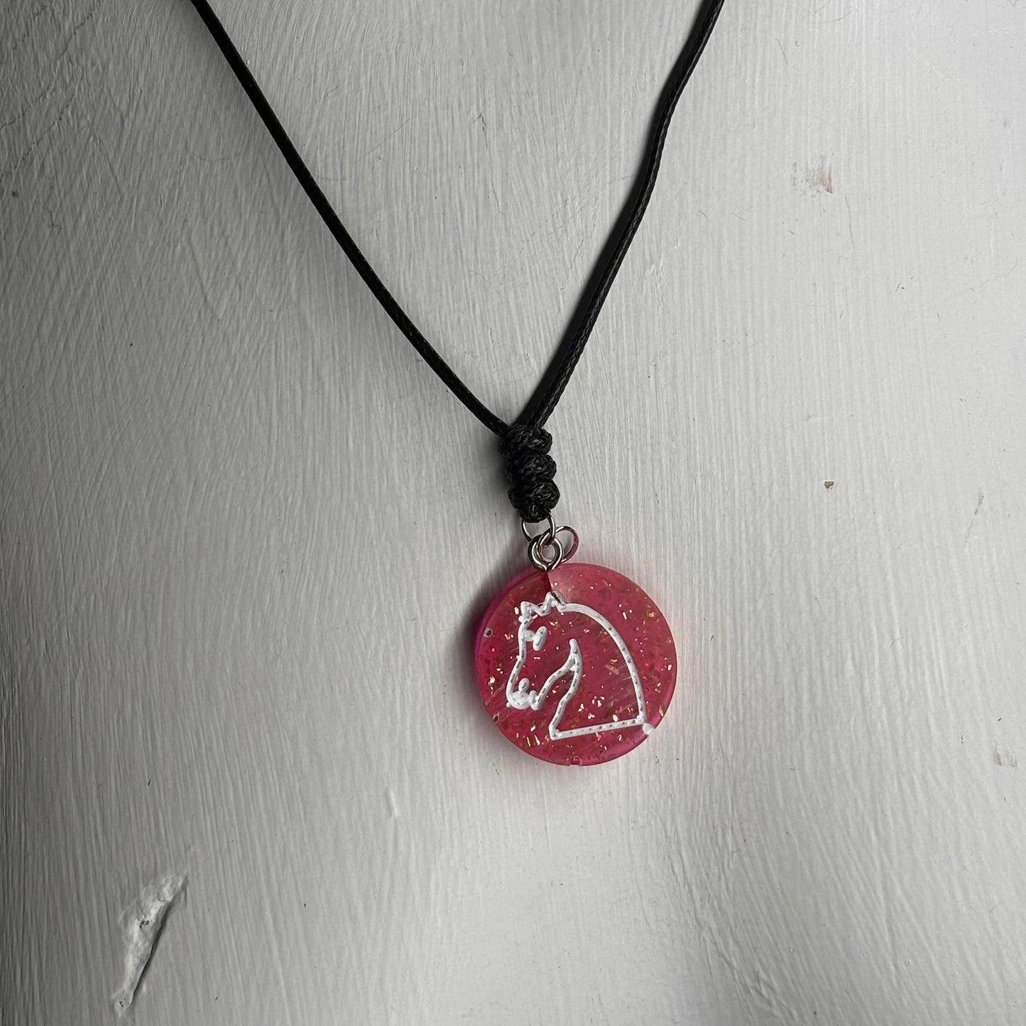 Red Sparkle Knight - Handmade Resin Chess Necklace