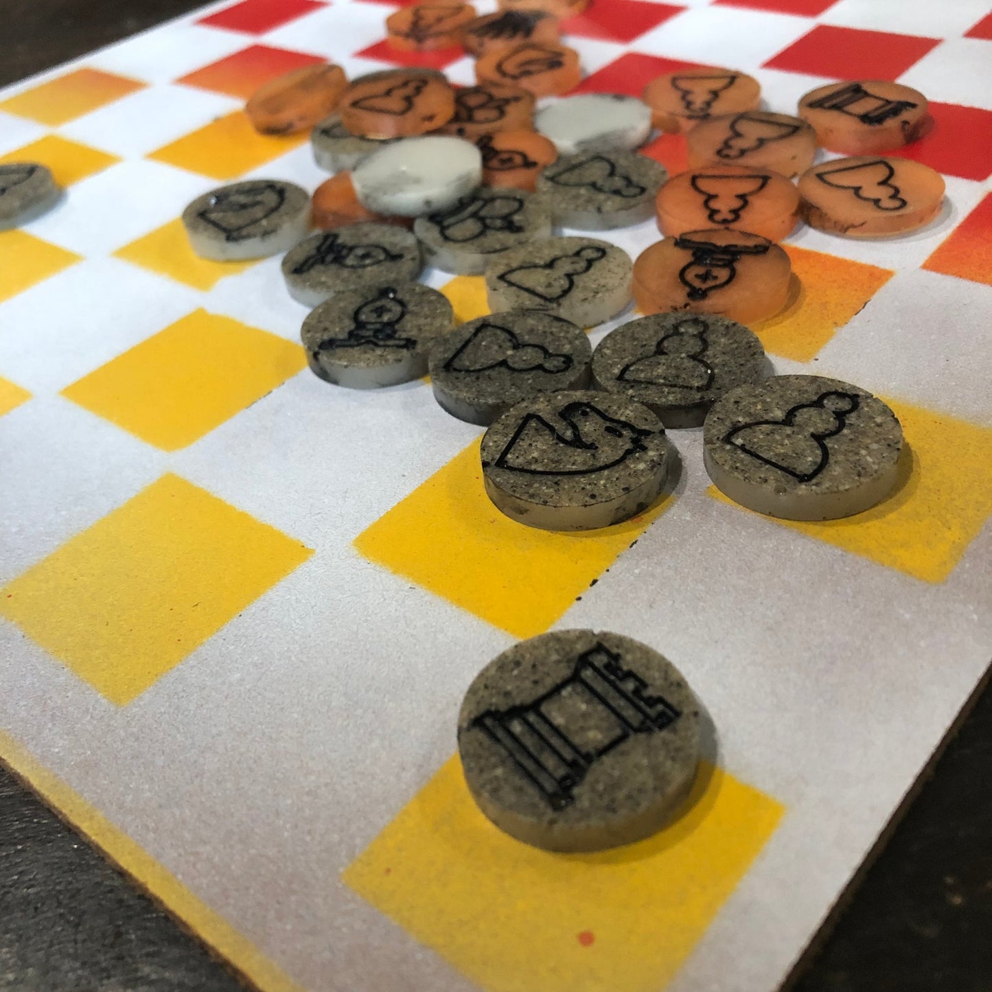 Fading Red & Yellow - Painted Chess Set