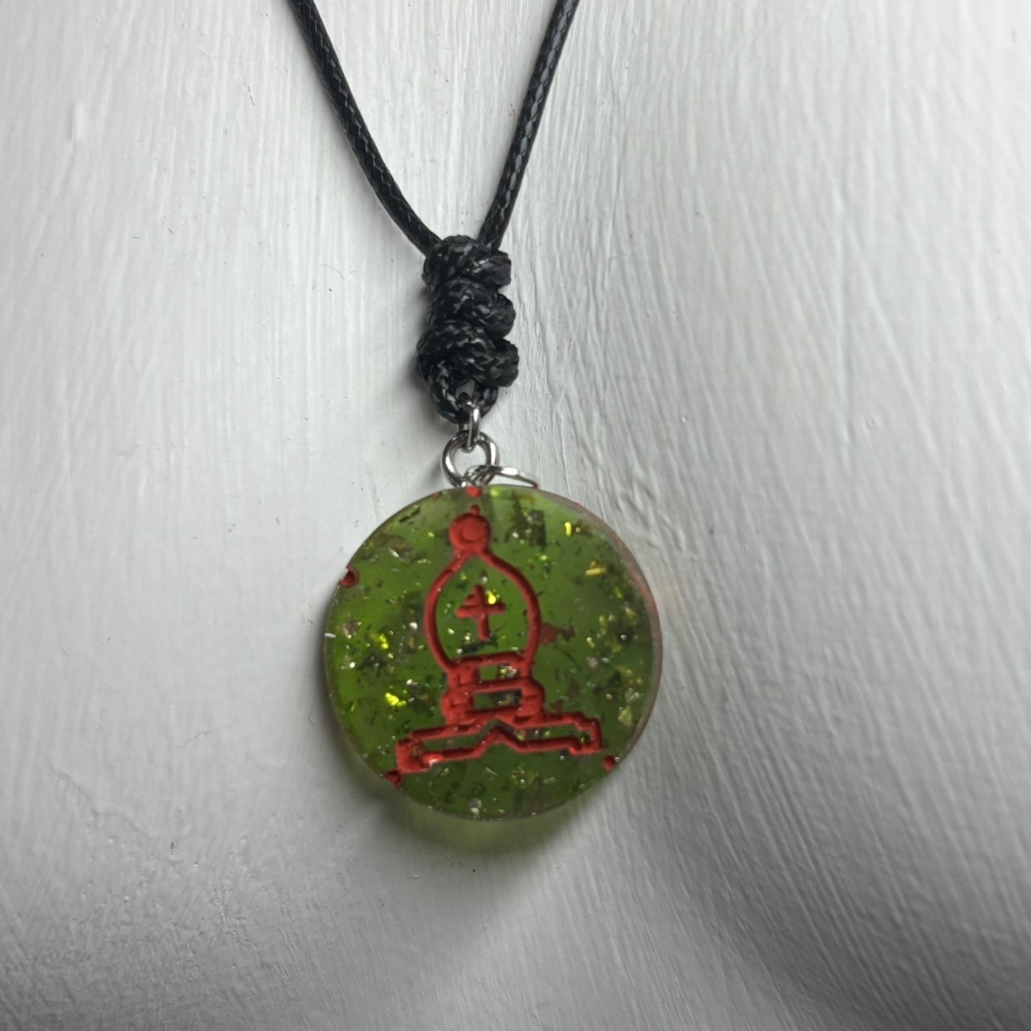 Crystal Green Bishop - Handmade Resin Chess Necklace