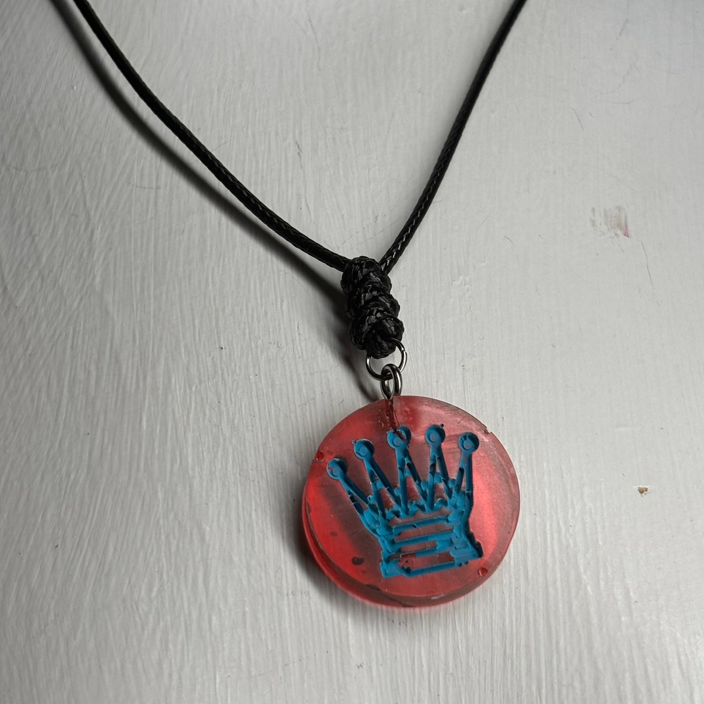 Blue Stamped Queen - Handmade Resin Chess Necklace