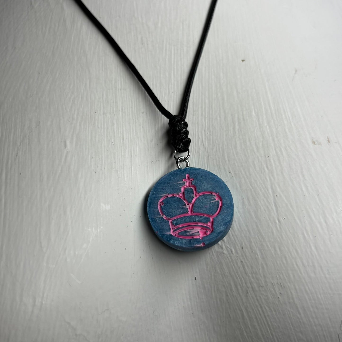 Blue & Pink King - Handmade Resin Chess Necklace