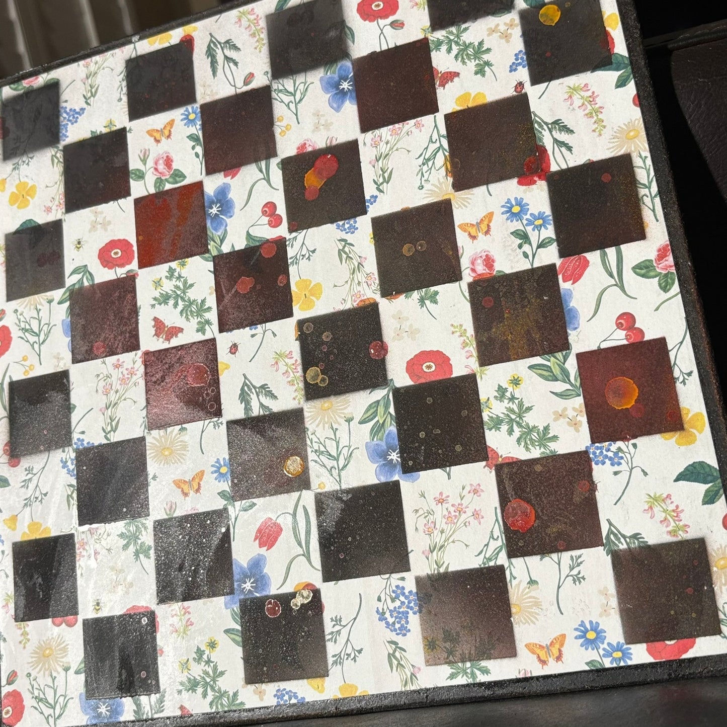 Red Mist Flowers - Scrapbook Chess Board