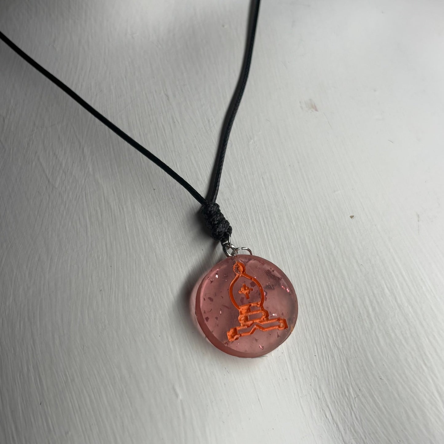 Fading Red Bishop - Handmade Resin Chess Necklace