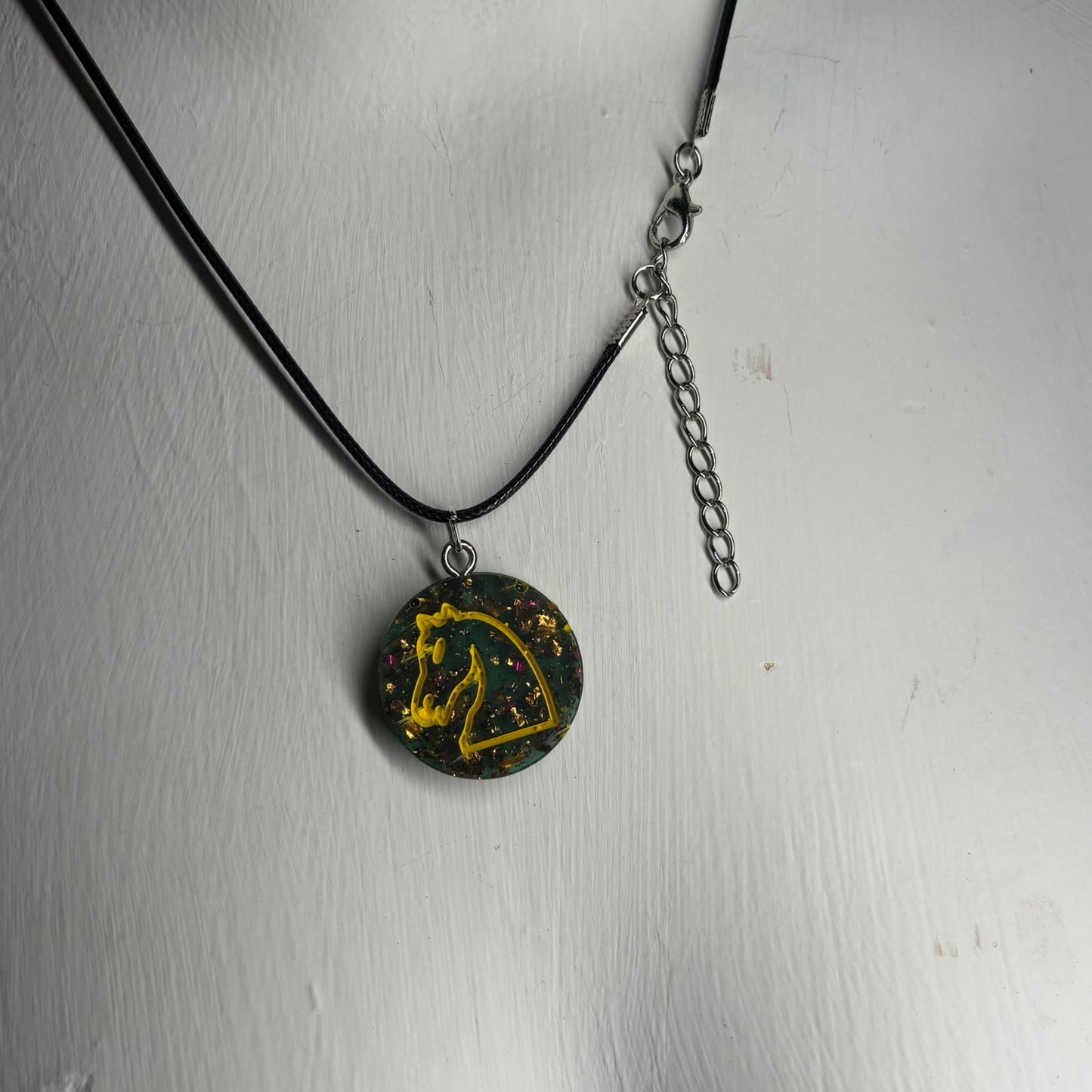 Green Translucent Crystal Knight - Handmade Resin Chess Necklace