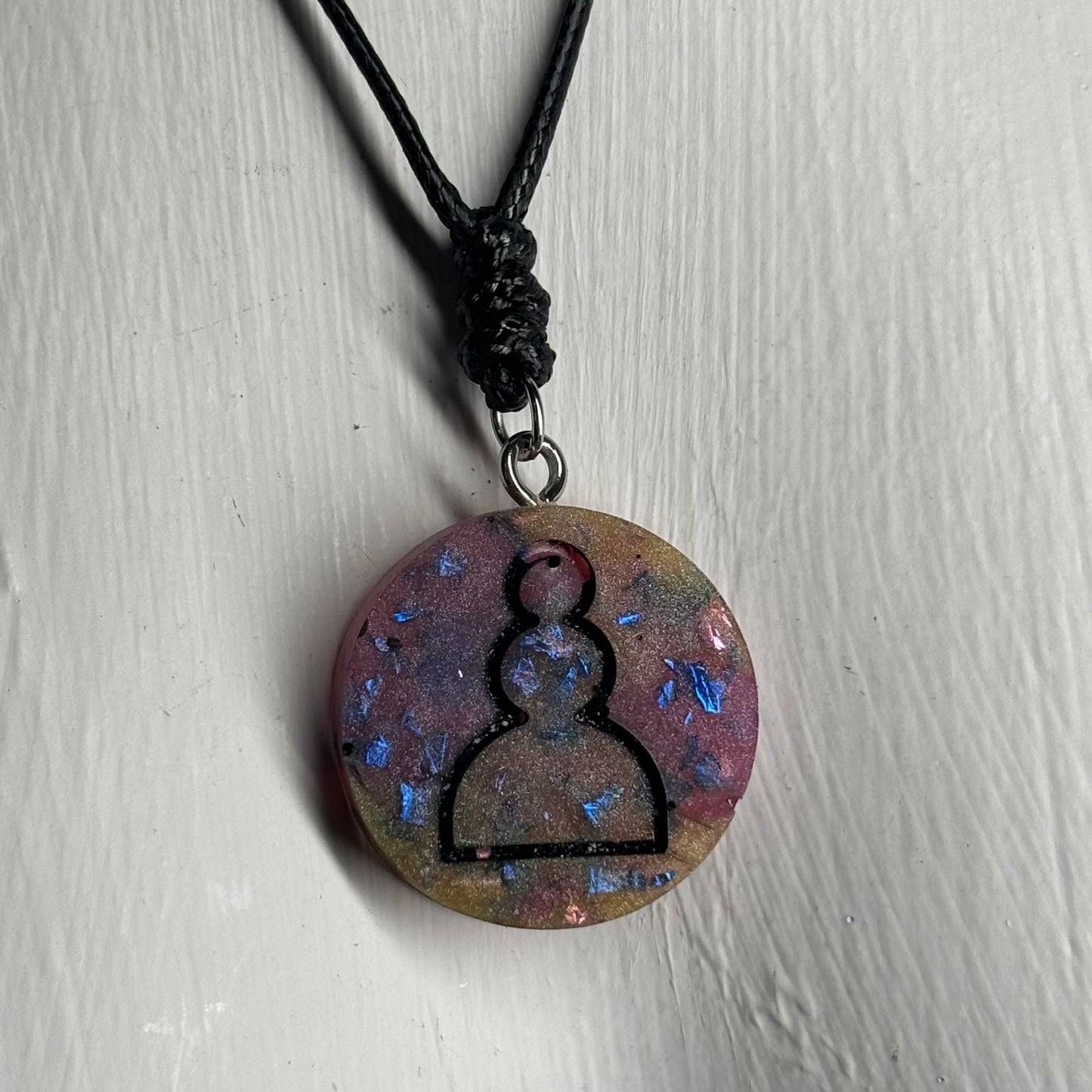 Pink/Yellow Crystal Pawn - Handmade Resin Chess Necklace