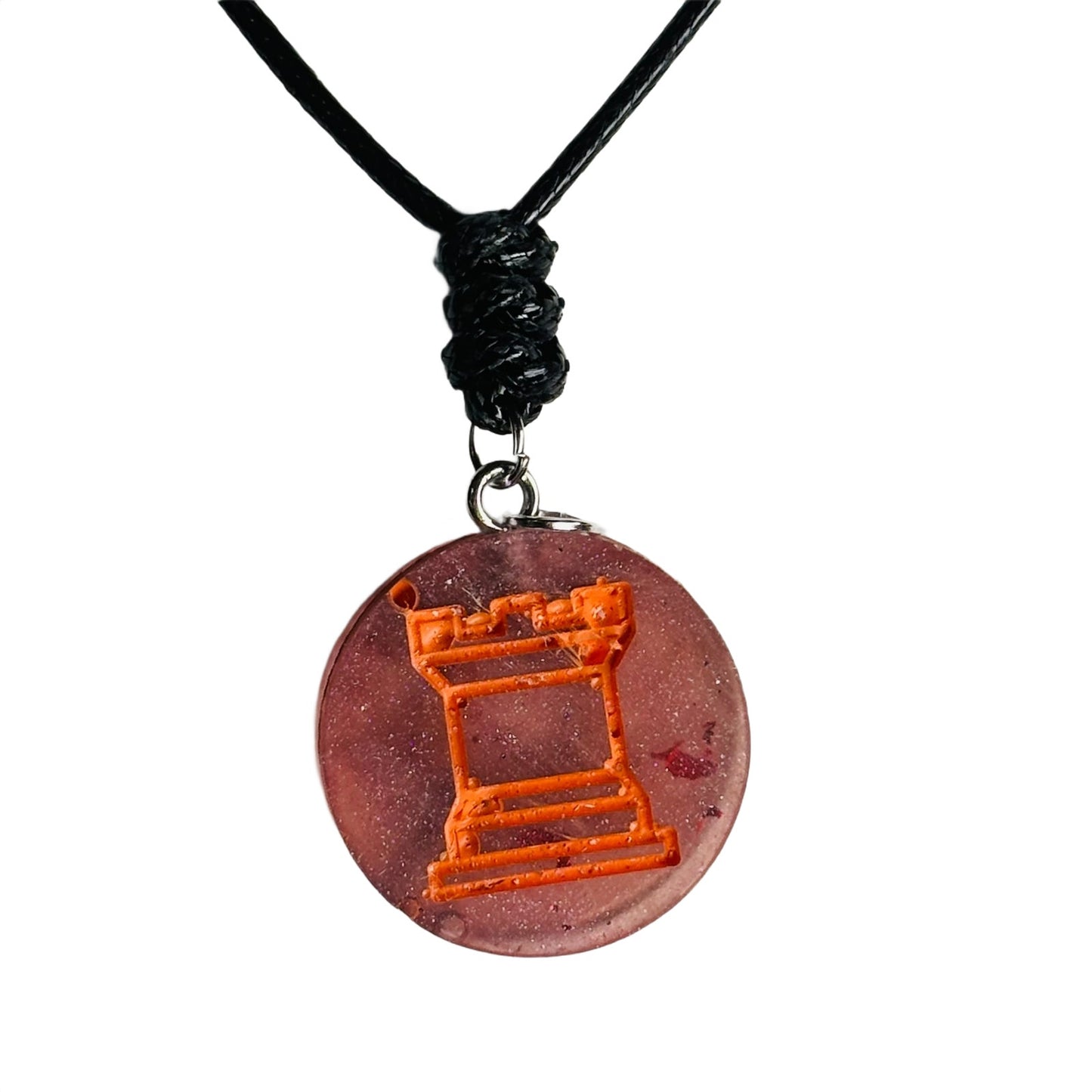 Orange Print Rook - Handmade Resin Chess Necklace