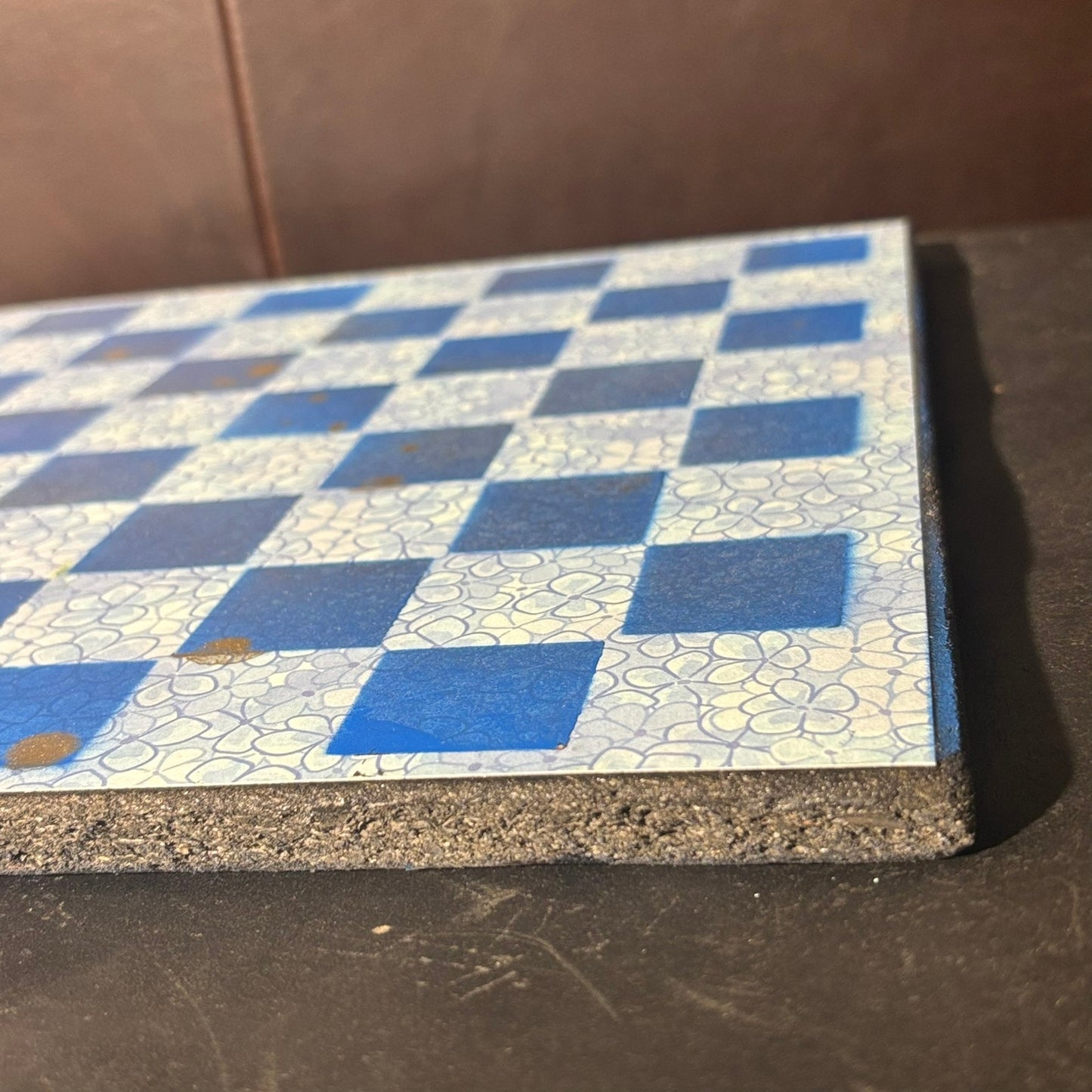Metallic Blue Flowers - Scrapbook Chess Board