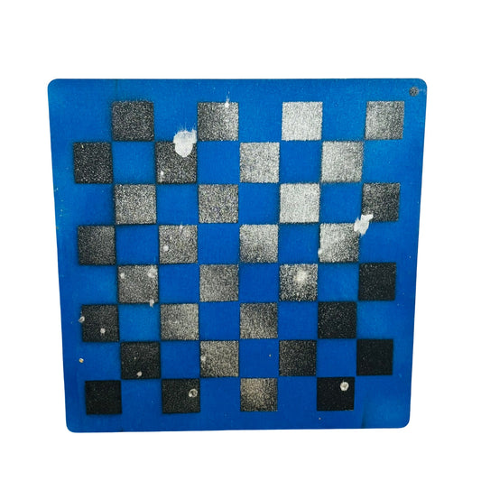 Blue & Chrome Black - Painted Thin Wooden Chess Board