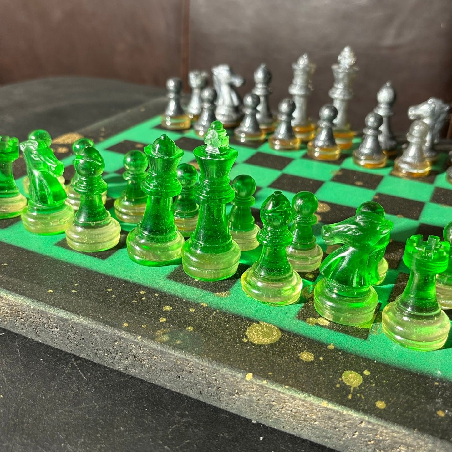 Golden Green - Painted Chess Set