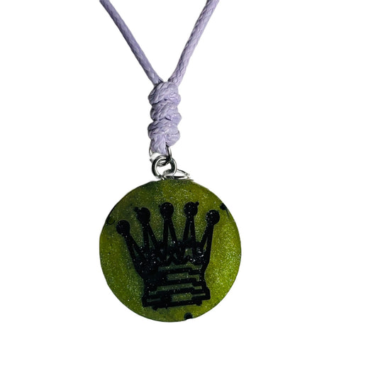 Green Dark Lime Queen - Handmade Resin Chess Necklace