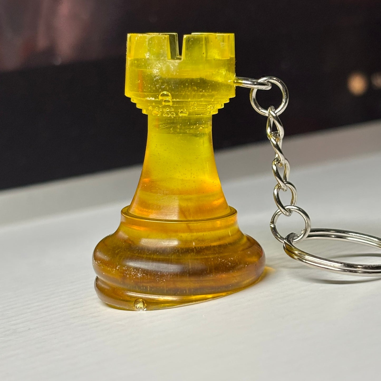Yellow Translucent Rook - Handmade Resin Keychain - Large Edition