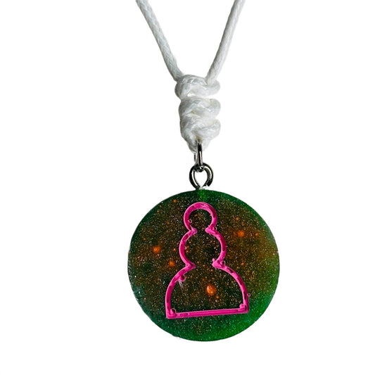 Pink Mint Green - Handmade Resin Chess Necklace - Flat Edition