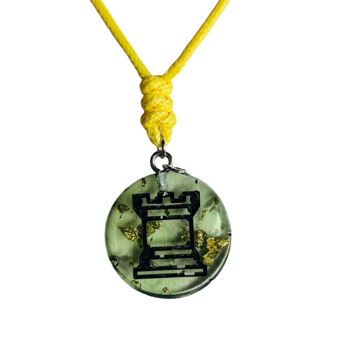 Translucent Green Rook - Handmade Resin Chess Necklace