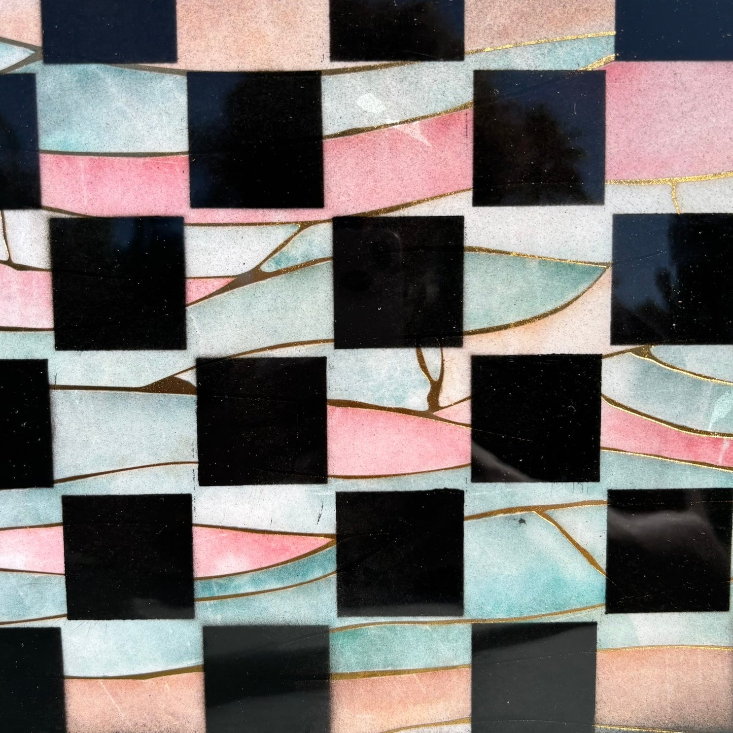 Cream Blue & Pink - Resin Coated Chess Board