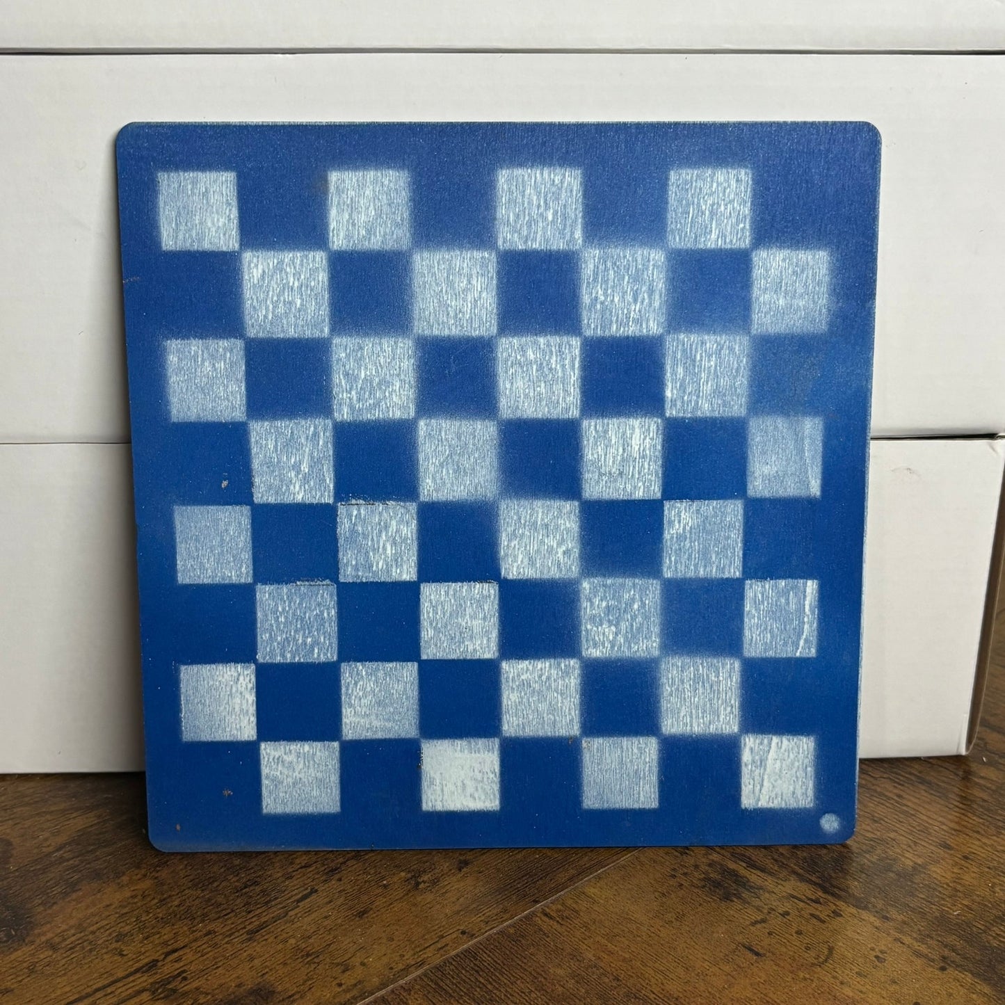Blue & White - Painted Thin Wooden Chess Board