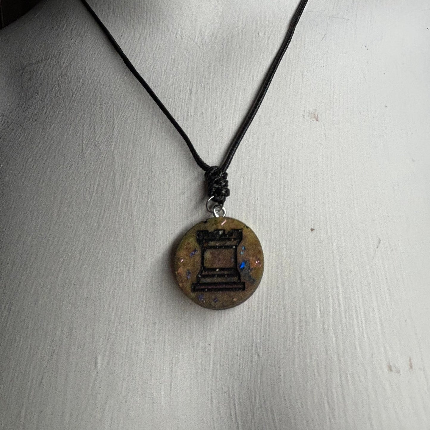 Dark Crystal Yellow Rook - Handmade Resin Chess Necklace