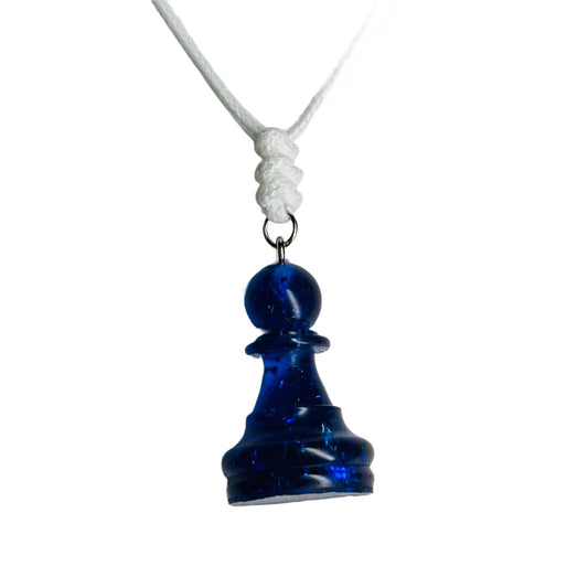 Deep Blue Pawn - Handmade Resin Chess Necklace