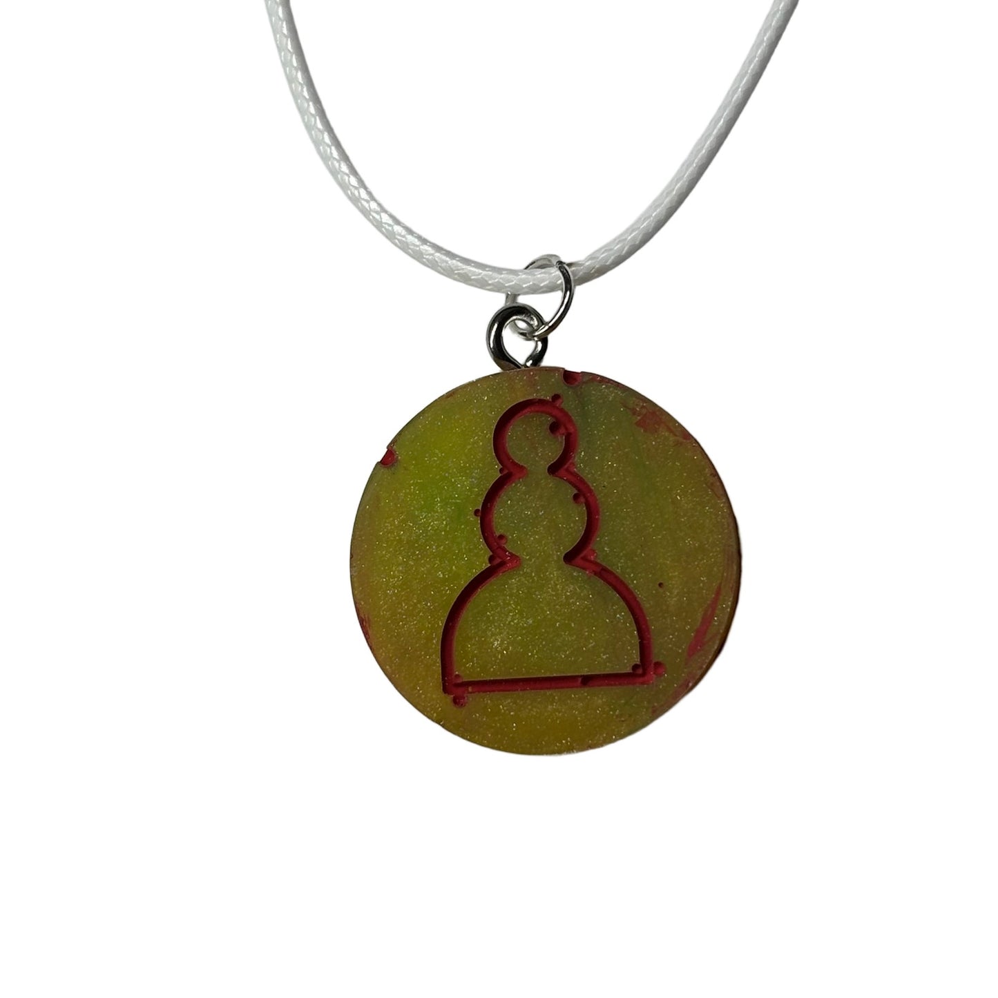 Lime Green Red Print Pawn - Handmade Resin Chess Necklace