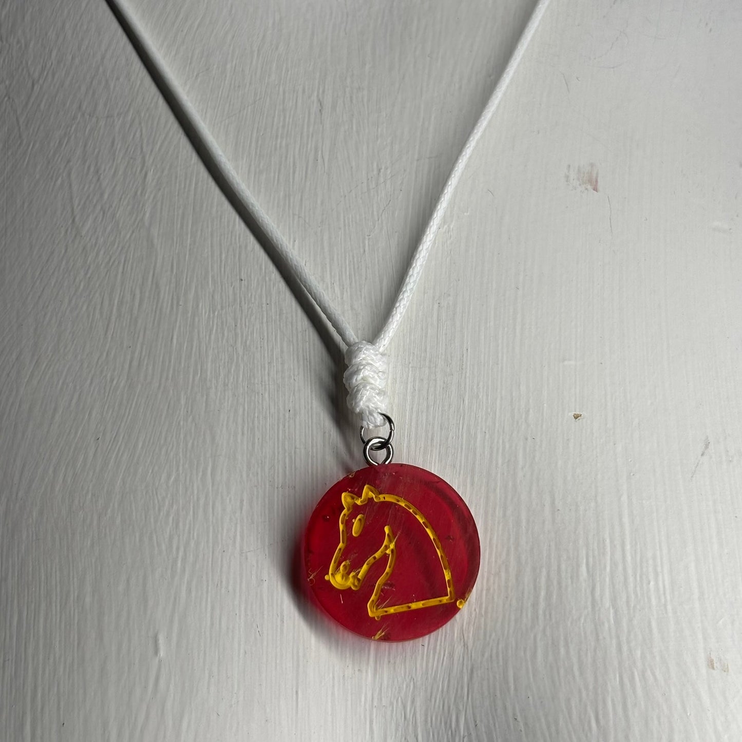 Cherry Translucent Red Knight - Handmade Resin Chess Necklace