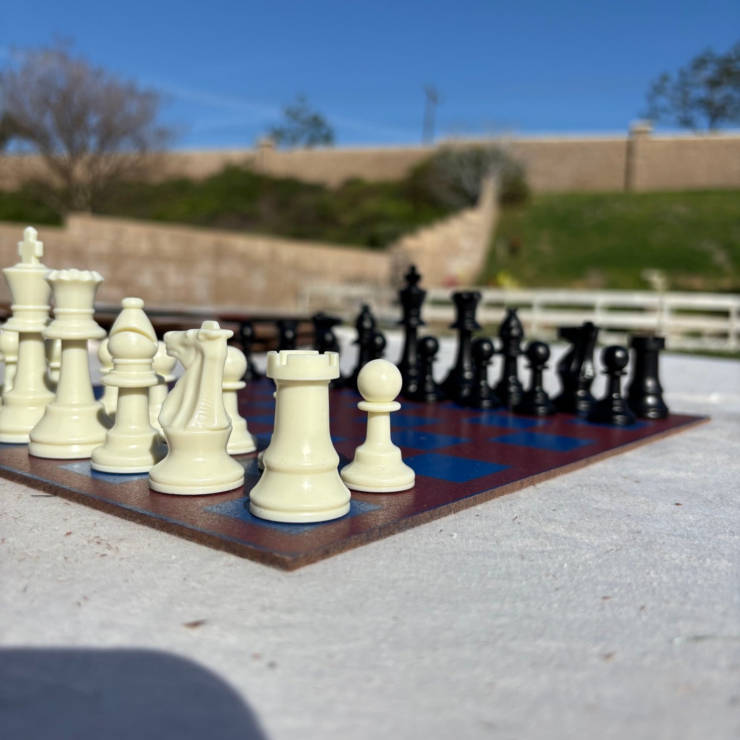 Burgundy Red & Blue - Painted Chess Set