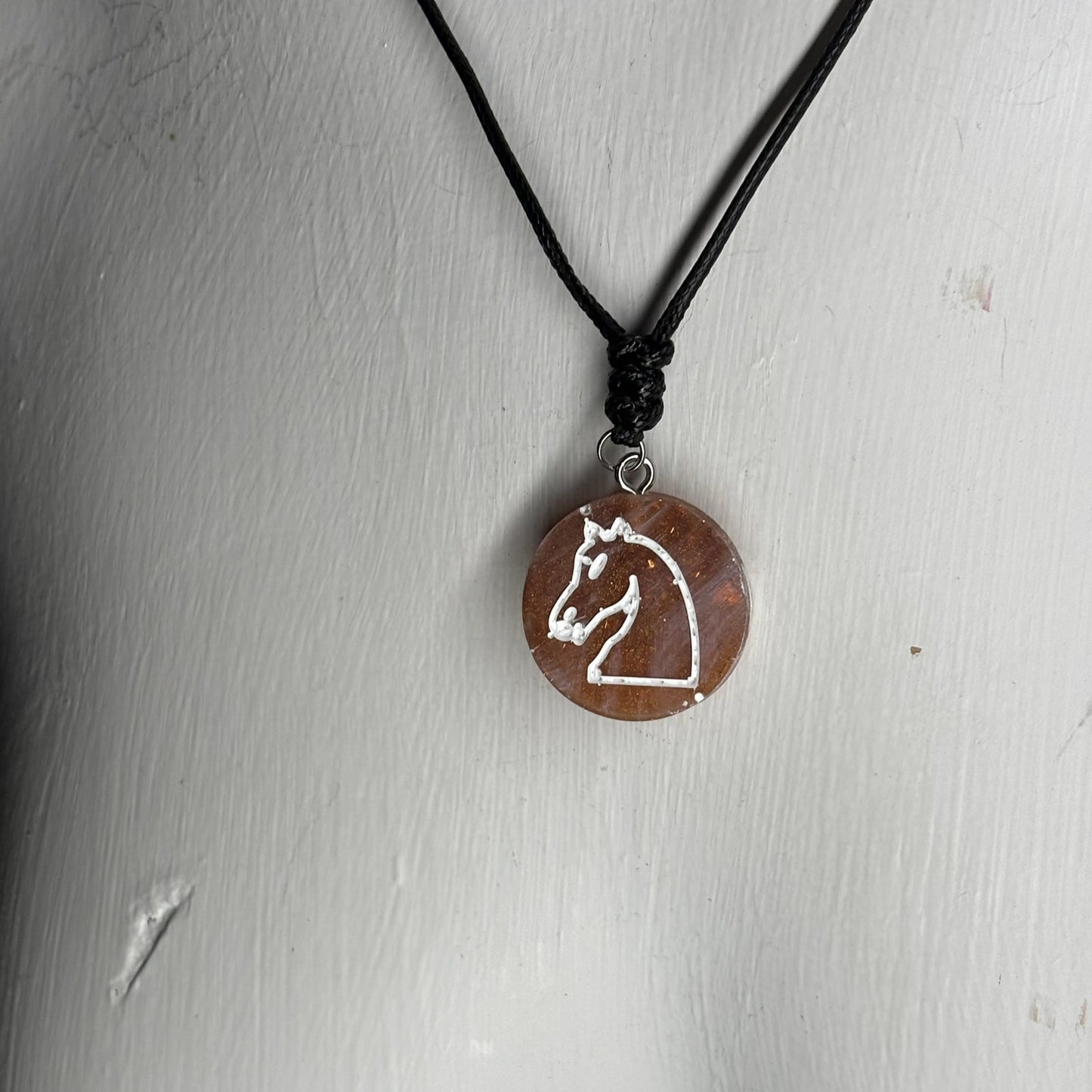 Vintage Bronze Knight - Handmade Resin Chess Necklace