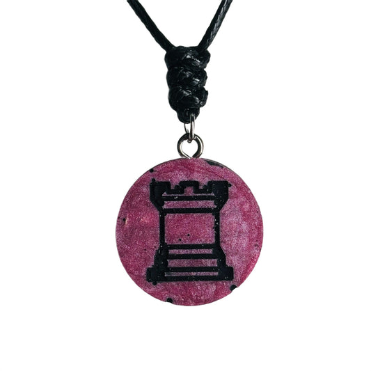 Dark Pink Rook - Handmade Resin Chess Necklace