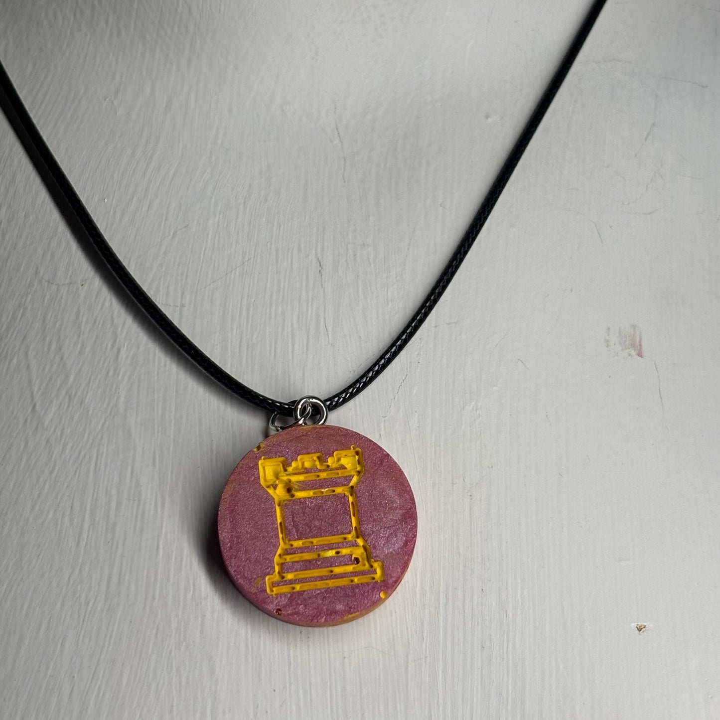 Smooth Pink Rook - Handmade Resin Chess Necklace