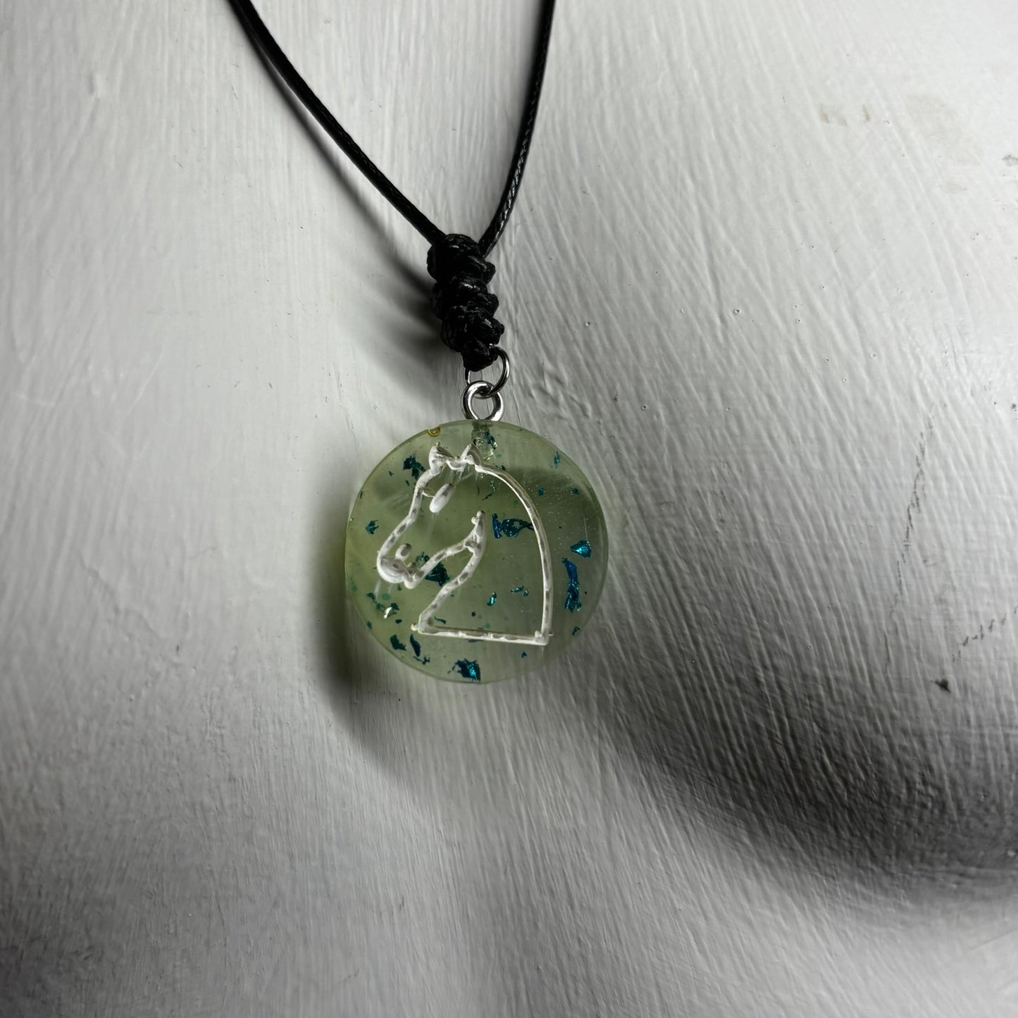 Lime Green Knight - Handmade Resin Chess Necklace