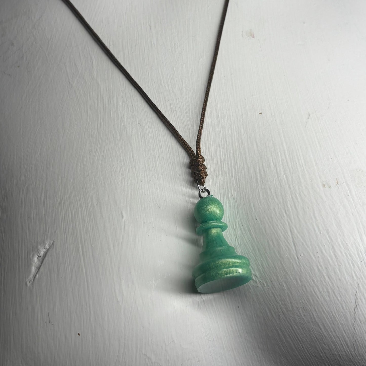 Green Vintage Pawn - Handmade Resin Chess Necklace