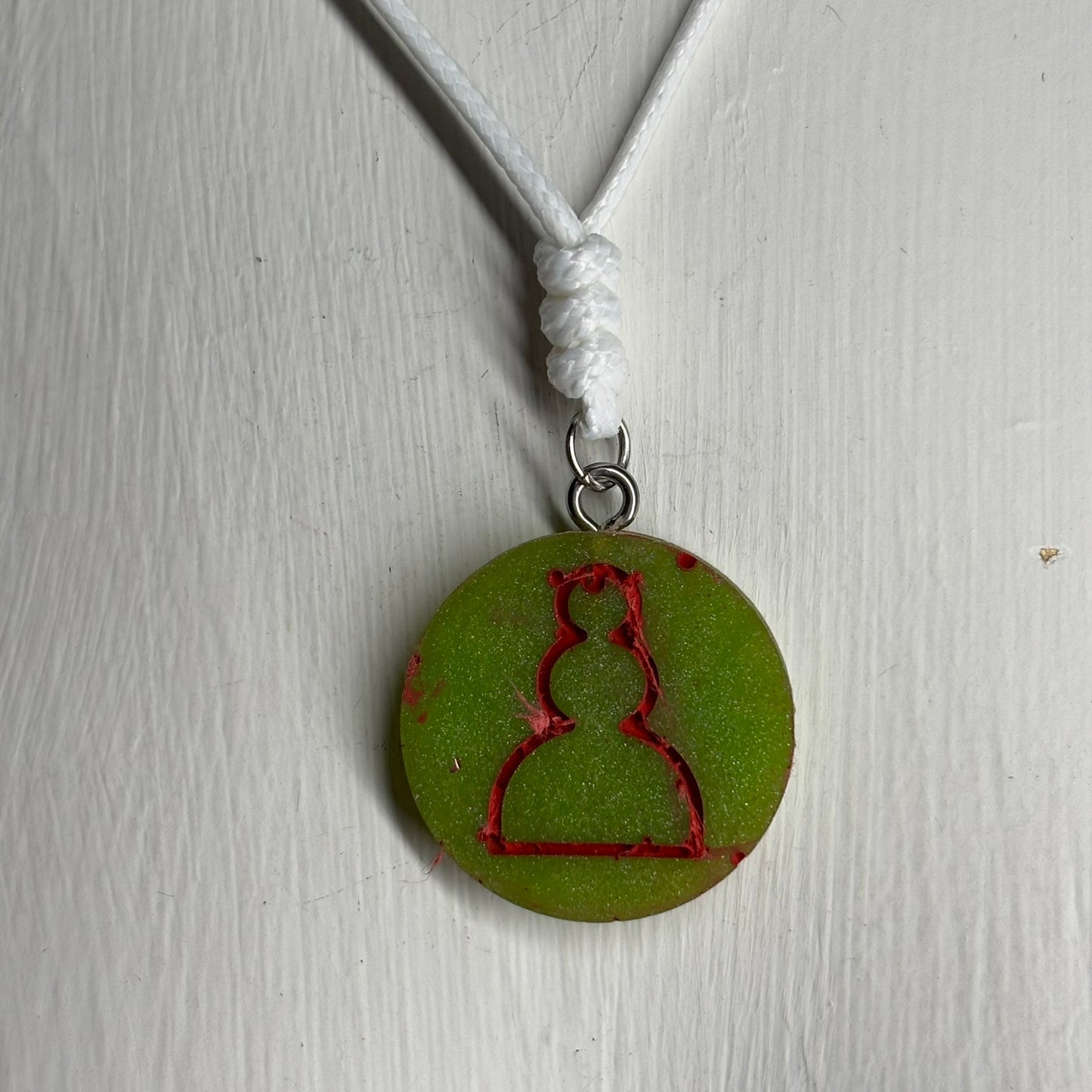 Green red Pawn - Handmade Resin Chess Necklace