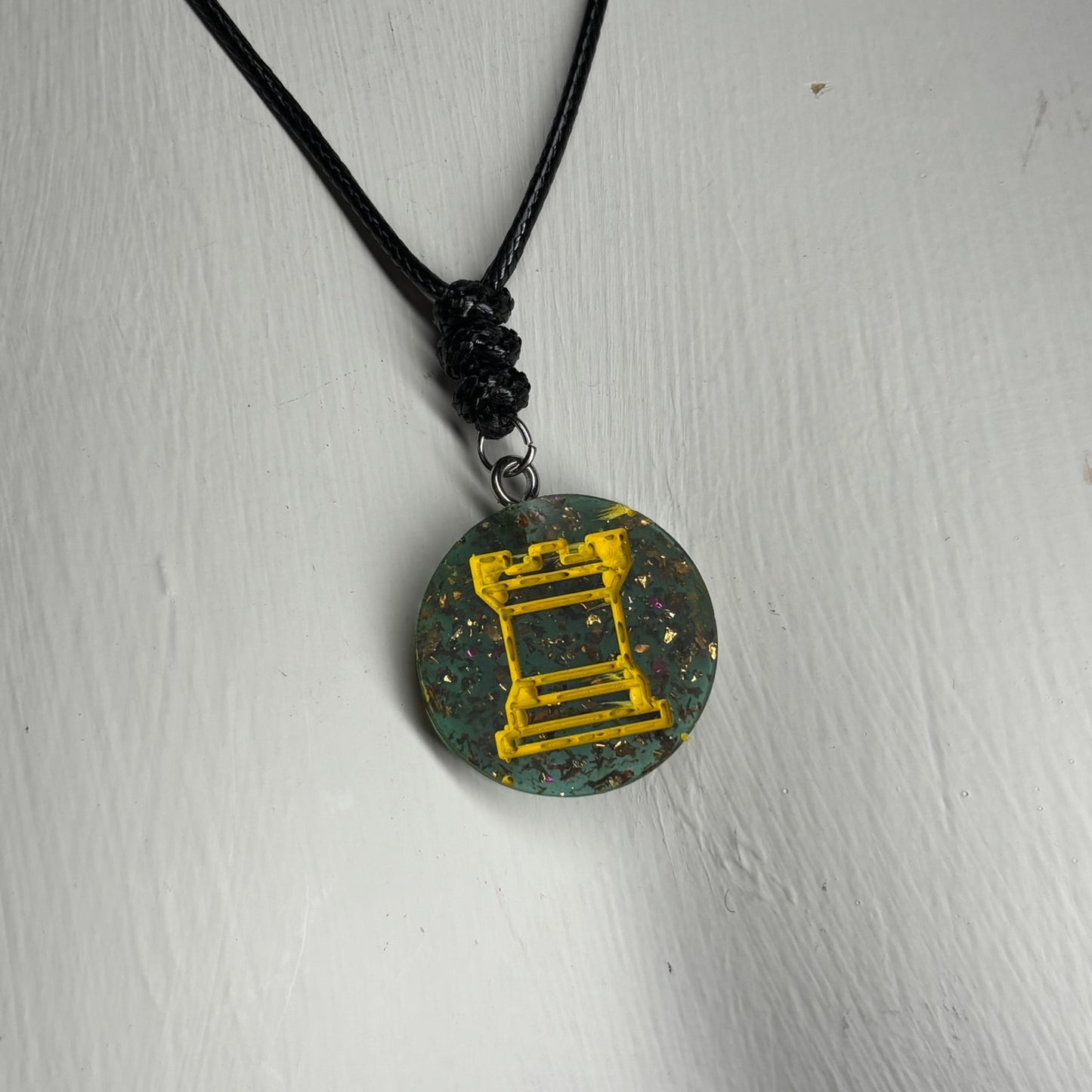 Forest Green Crystal Rook - Handmade Resin Chess Necklace