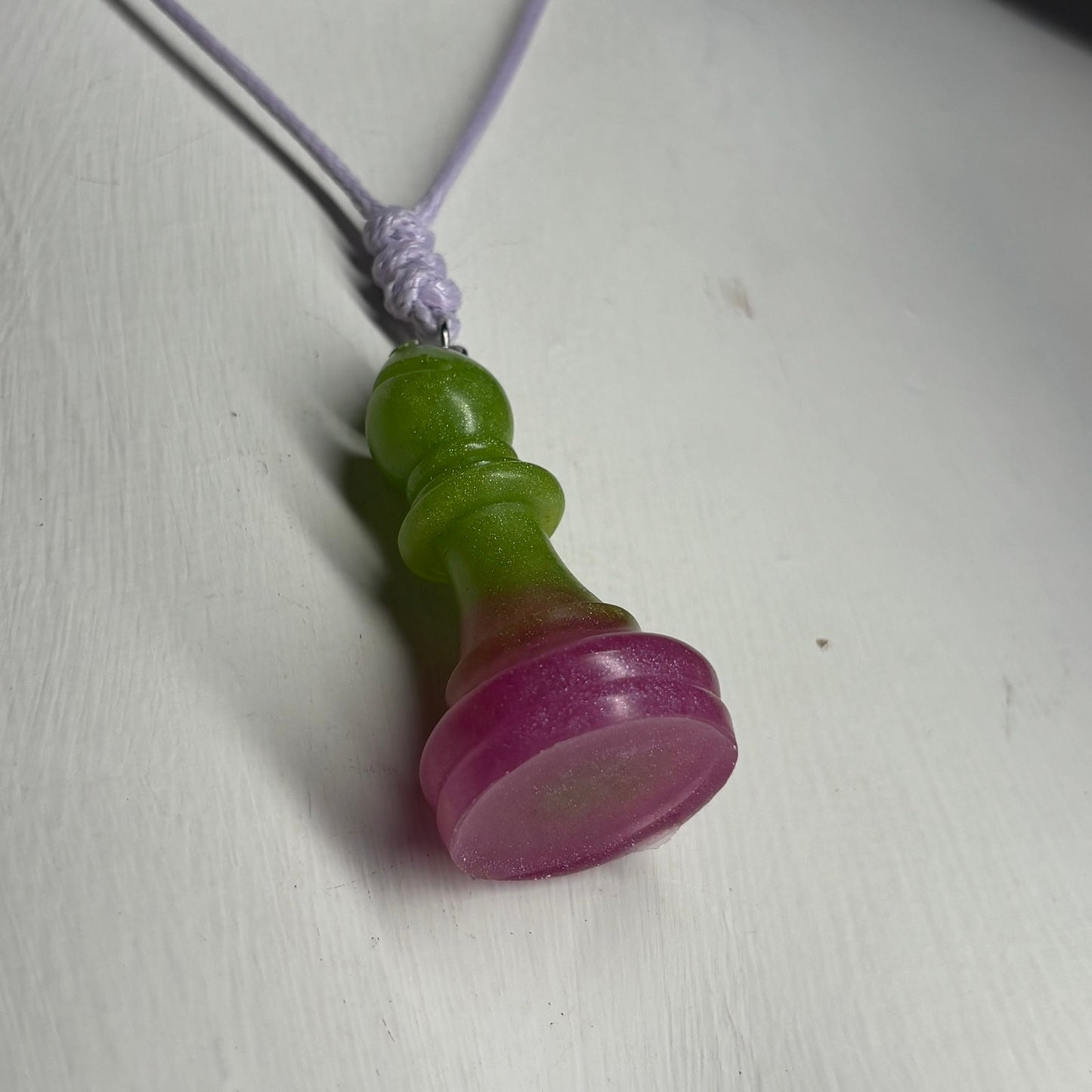 Green & Pink Bishop - Handmade Resin Chess Necklace