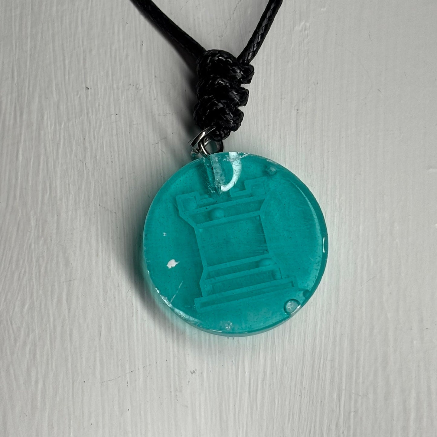 Aqua Green Rook - Handmade Resin Chess Necklace