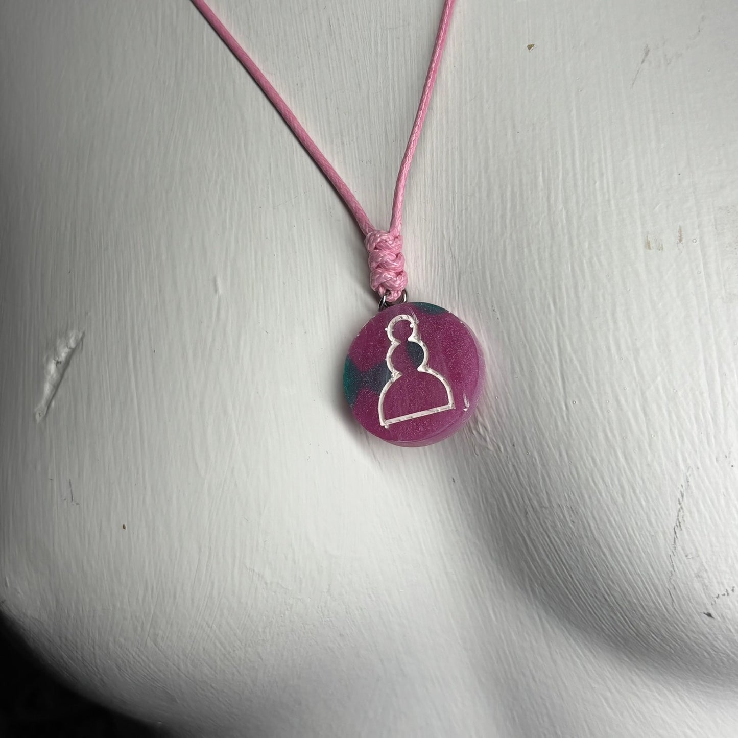 Vibrant Pink Pawn - Handmade Resin Chess Necklace