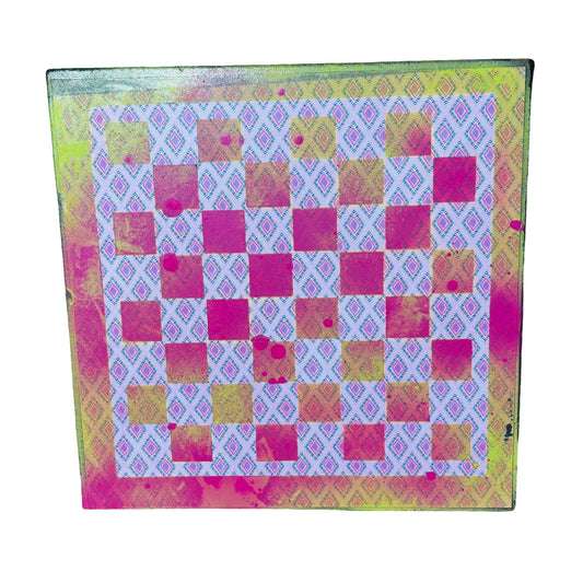 Pink & Green Mesh - Scrapbook Chess Board