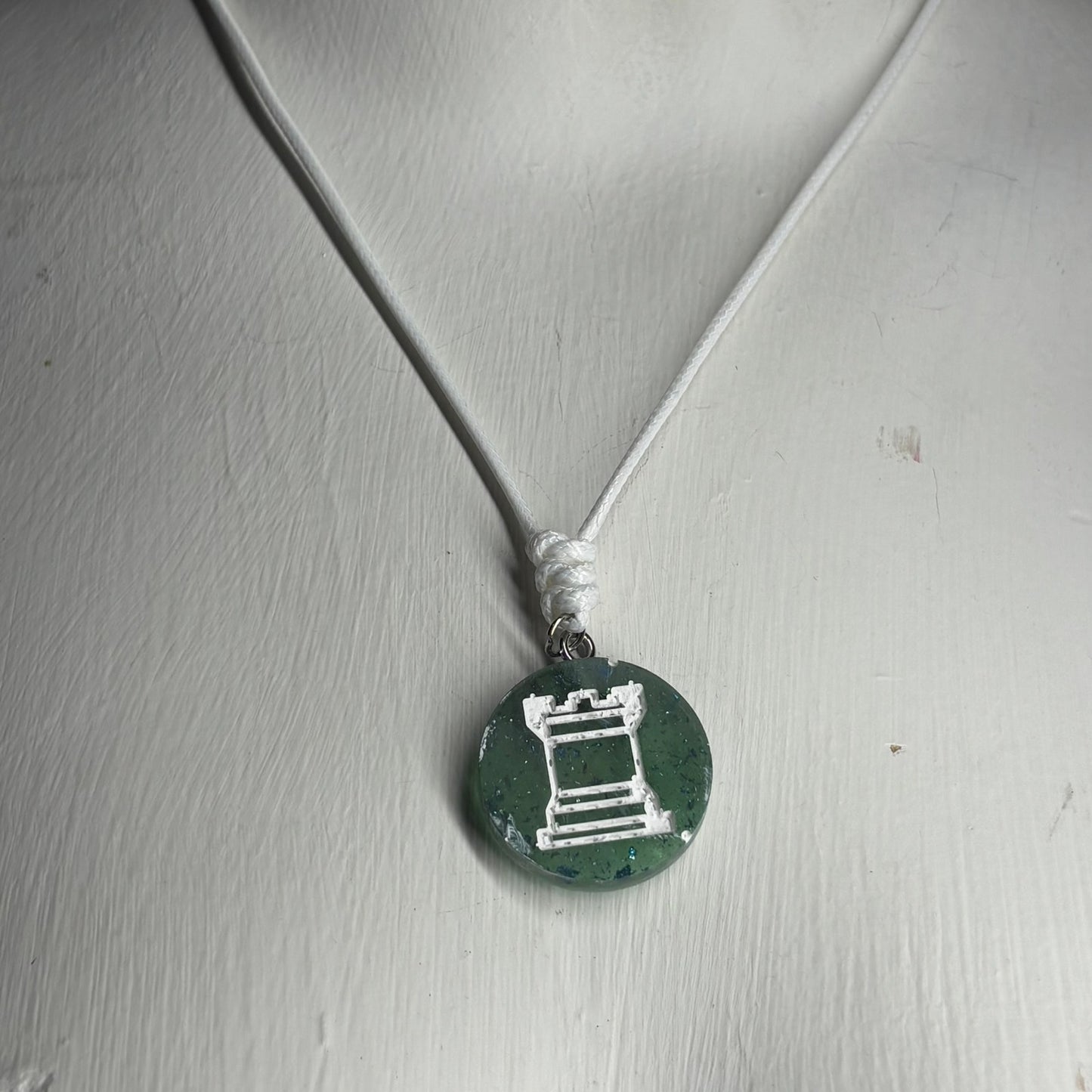 Forest Green Rook - Handmade Resin Chess Necklace - Flat Edition